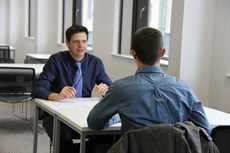 Dr Ian Nicholson (TWI) conducting mock interviews at the College of Engineering, Swansea University.